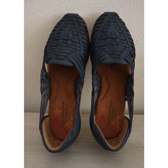 Comfortiva Women's Sz 9M Navy Rainer Leather Woven Huarache Slip-On Sandals - Picture 8 of 10